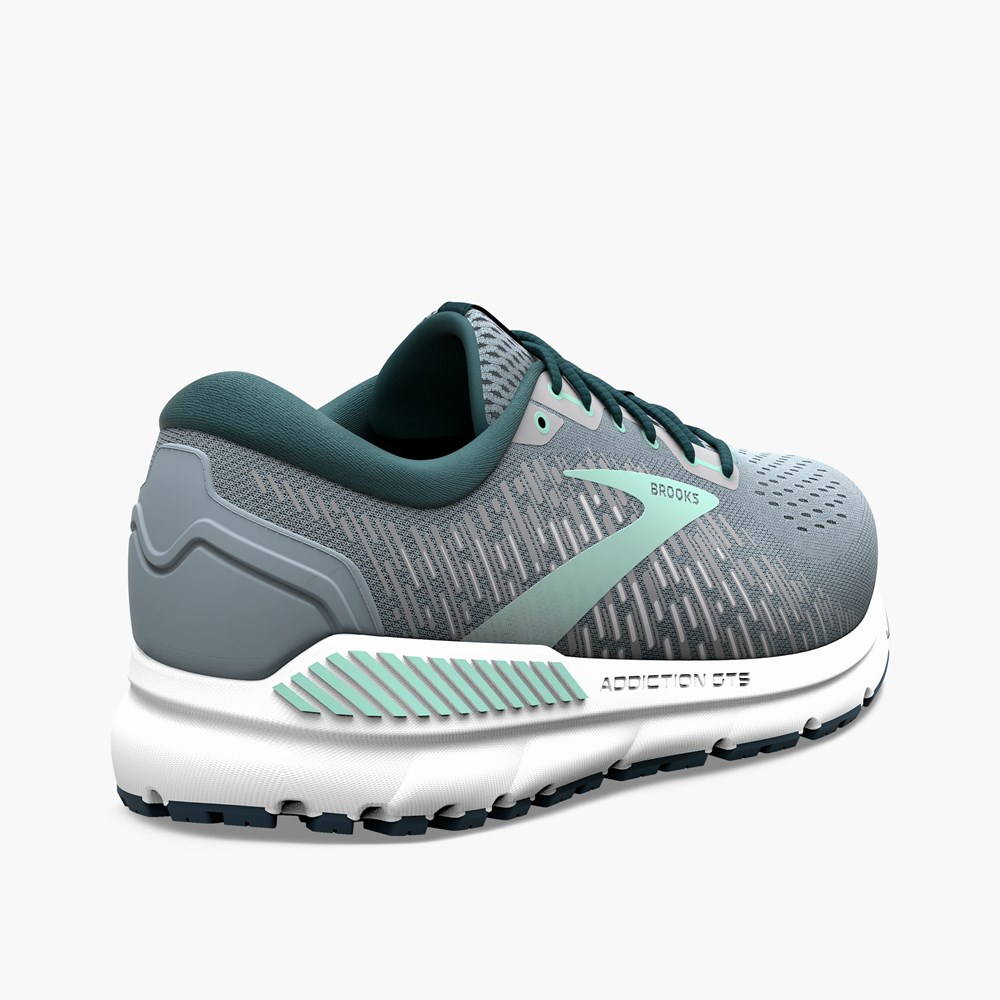 Chaussure Running Brooks Addiction 15 Grise Bleu Marine Turquoise Clair Femme | FZG-3071649